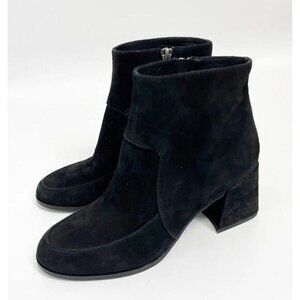 Eileen Fisher Black soft Suede Ankle Boots Women 6 block Heel round toe new